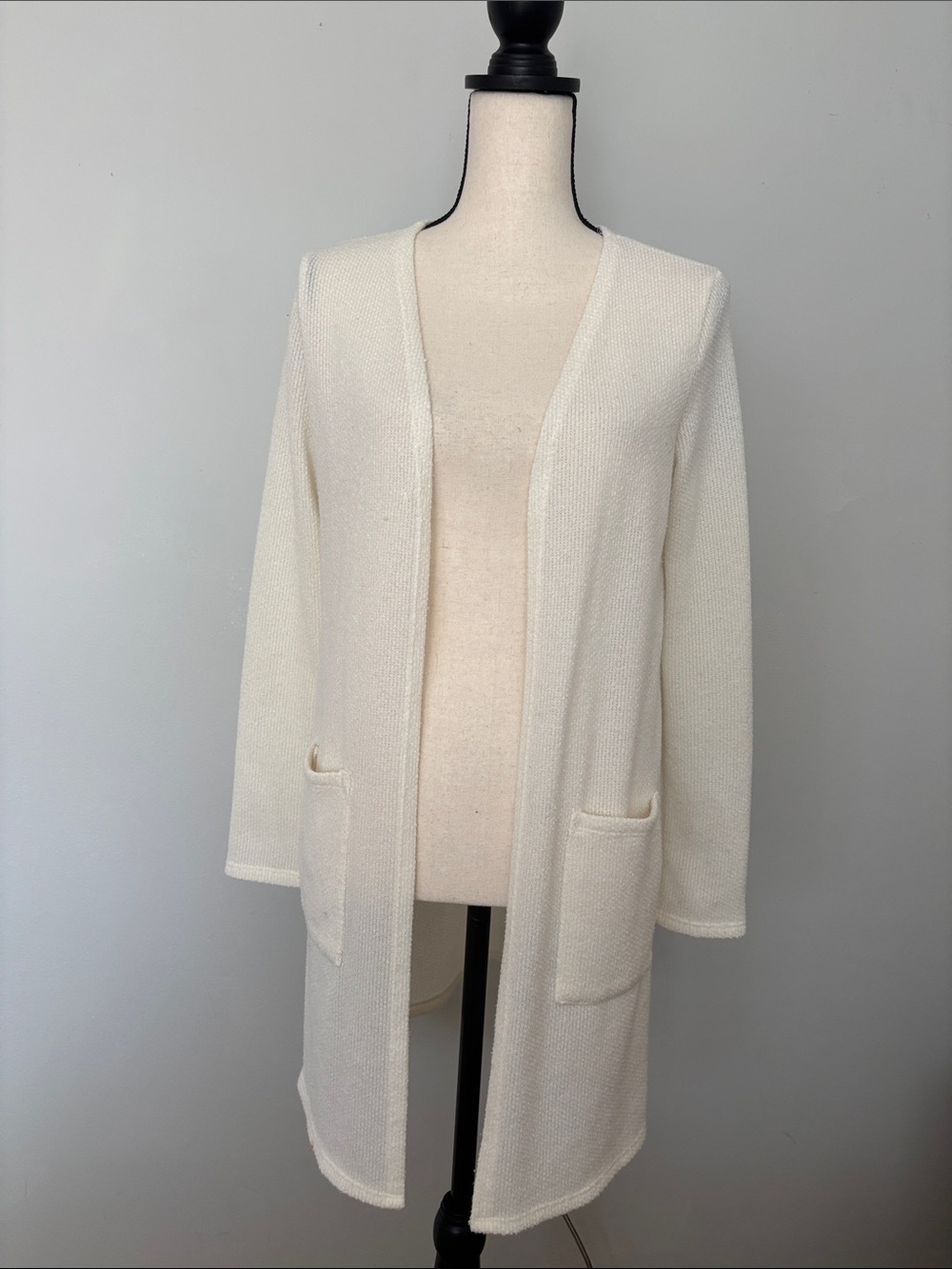 white birch Cream Open-Front Longline Cardigan